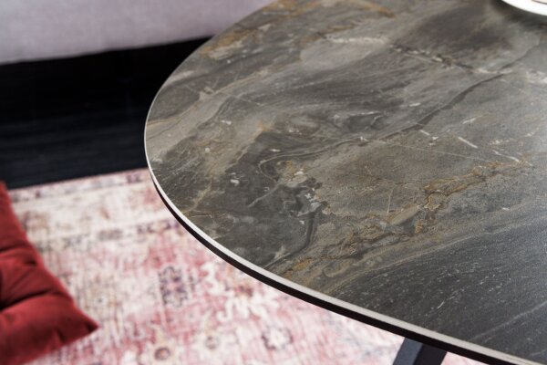 Table basse céramique verre dur métal taupe noir 70x55 cm