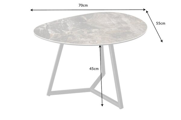Table basse céramique verre dur métal taupe noir 70x55 cm