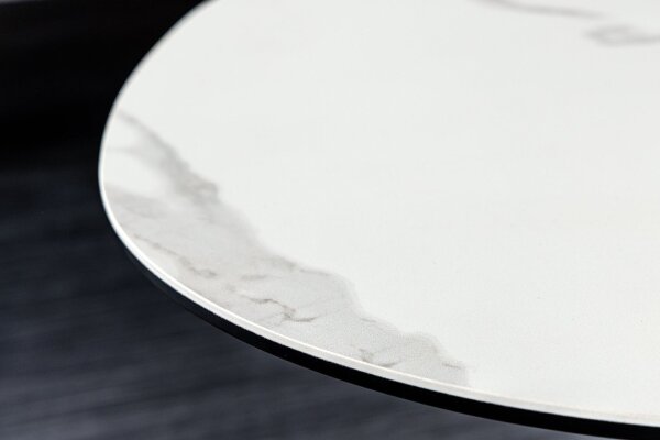 Table basse céramique verre dur métal en blanc noir 90x75 cm