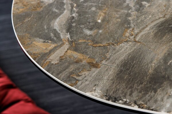 Table basse céramique verre dur métal taupe noir 90x75 cm