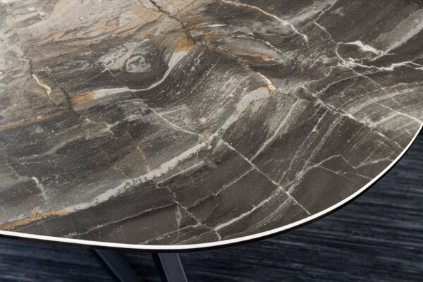Table basse céramique verre dur métal taupe noir 90x75 cm