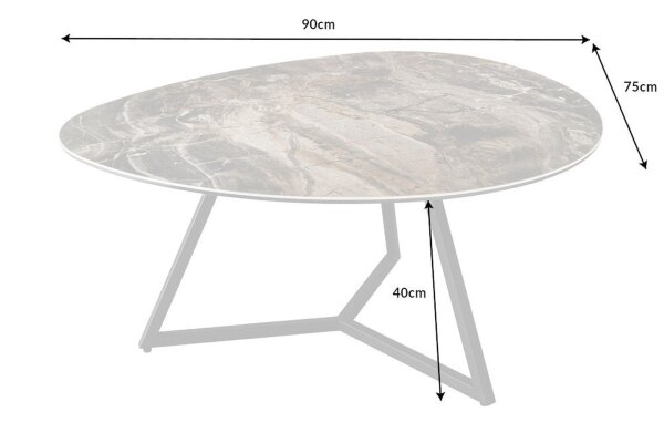 Table basse céramique verre dur métal taupe noir 90x75 cm