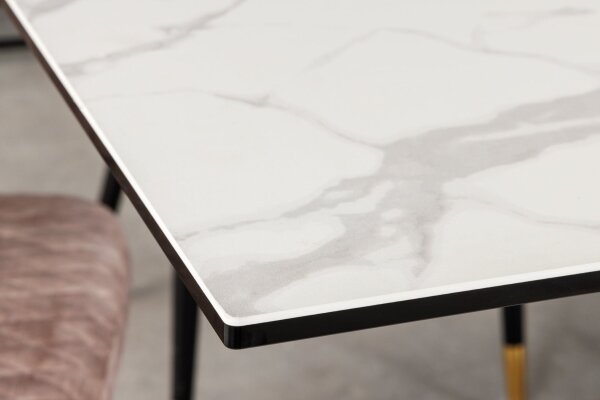 Table de salle à manger extensible céramique verre trempé métal en blanc noir