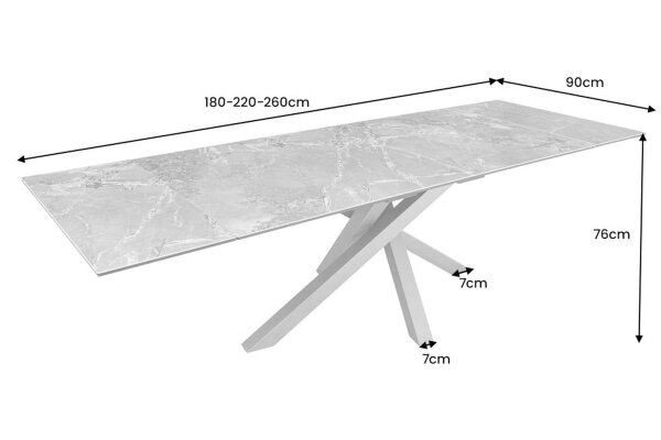 Table de salle à manger extensible céramique verre trempé métal en blanc noir
