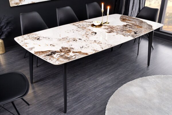 Table de salle à manger céramique métal en marbre naturel noir 160x76 cm