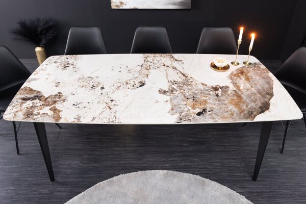 Table de salle à manger céramique métal en marbre naturel noir 160x76 cm