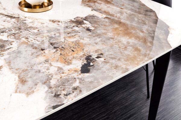 Table de salle à manger céramique métal en marbre naturel noir 160x76 cm