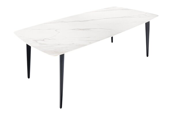 Table de salle à manger céramique métal blanc marbre noir 180x90 cm