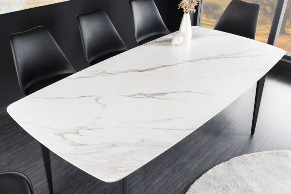 Table de salle à manger céramique métal blanc marbre noir 180x90 cm