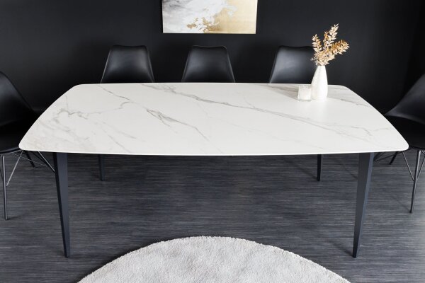 Table de salle à manger céramique métal blanc marbre noir 180x90 cm
