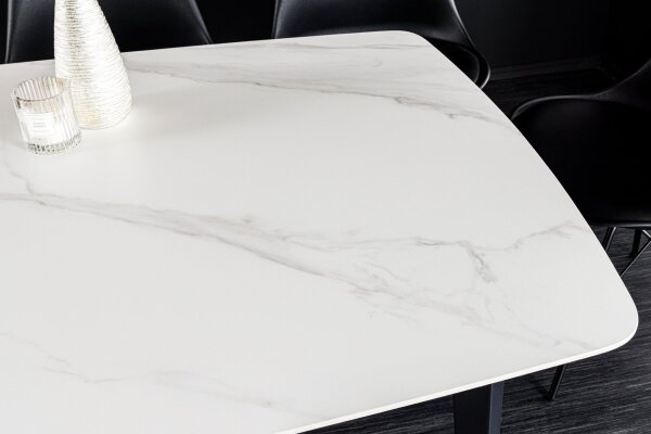 Table de salle à manger céramique métal blanc marbre noir 180x90 cm