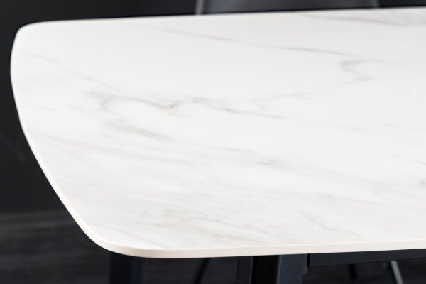 Table de salle à manger céramique métal blanc marbre noir 180x90 cm