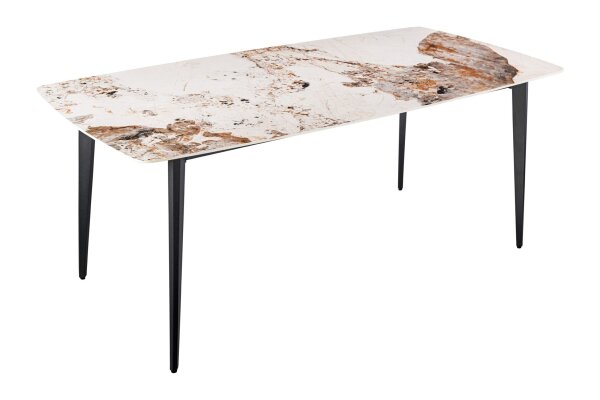 Table de salle à manger céramique métal en marbre naturel noir 180x76 cm