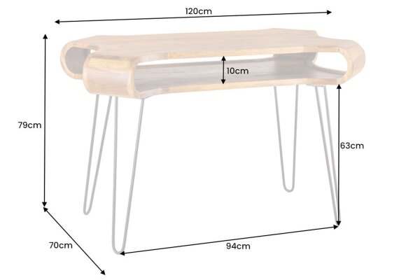 Bureau bois de sheesham métal 120 x 78 cm
