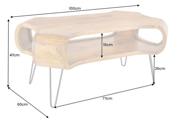 Table basse en bois de sheesham et métal 100 x 55 cm