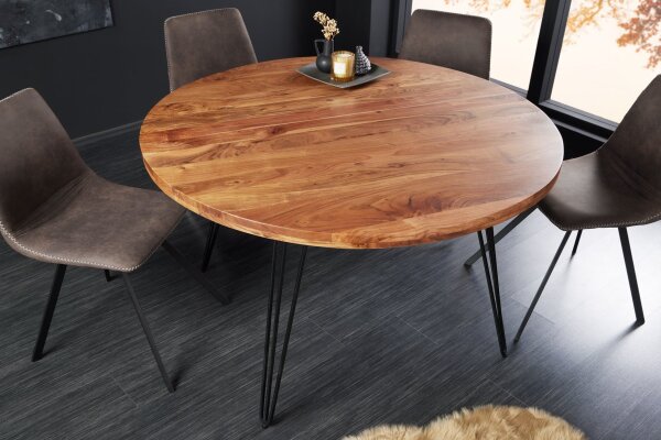 Table de salle à manger en bois dacacia et métal 120 x 120 cm