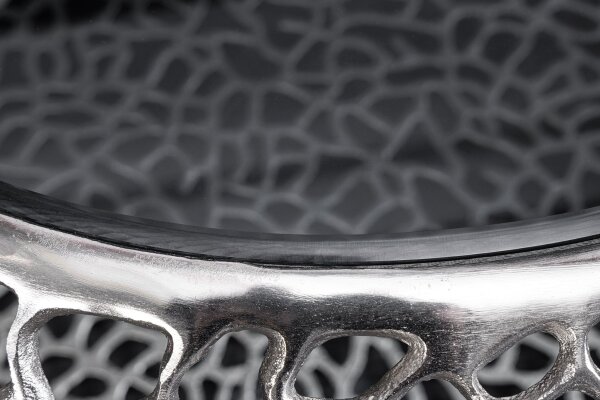 Table basse métal verre trempé argent 74x74 cm artisanale