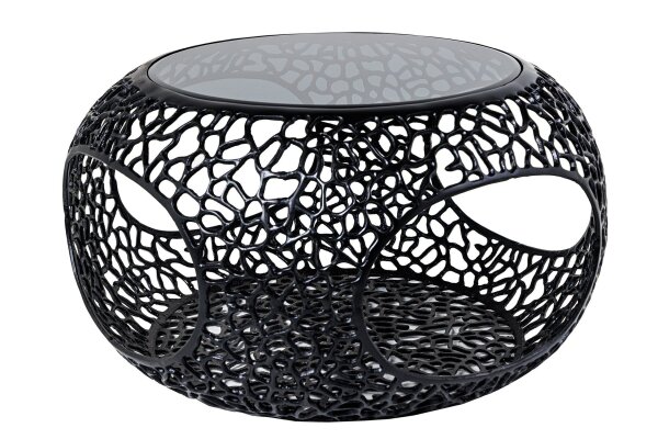 Table basse métal verre trempé noir 74x74 cm artisanale