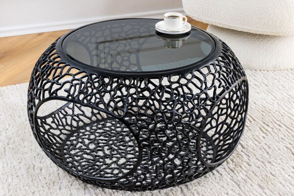 Table basse métal verre trempé noir 74x74 cm artisanale
