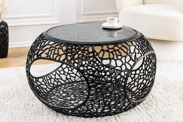 Table basse métal verre trempé noir 74x74 cm artisanale