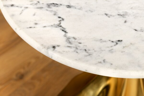 Table dappoint en marbre métal blanc or 36x36 cm artisanale