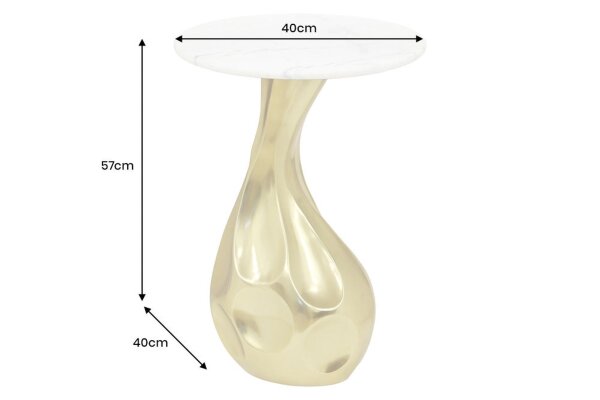 Table dappoint en marbre métal blanc or 36x36 cm artisanale