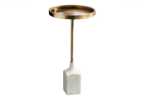 Table dappoint en marbre métal blanc or 30x30 cm artisanale