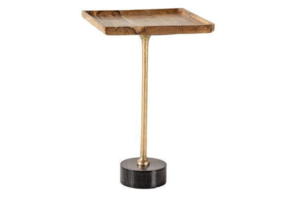 Table dappoint en bois dacacia marbre métal or noir