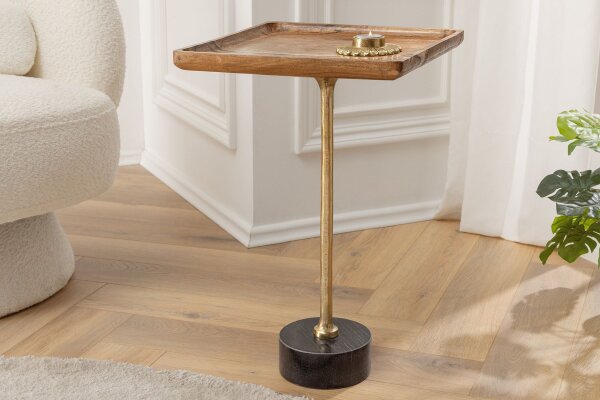 Table dappoint en bois dacacia marbre métal or noir