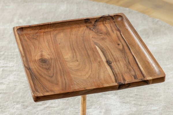 Table dappoint en bois dacacia marbre métal or noir