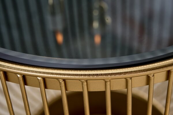 Table basse verre trempé métal or noir Ø 79 cm rond
