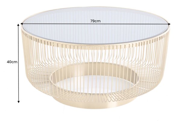 Table basse verre trempé métal or noir Ø 79 cm rond