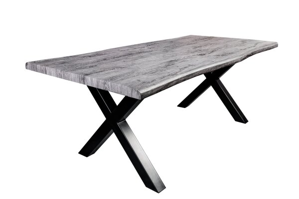 Table de salle à manger en gris noir 180 x 90 cm bord darbre