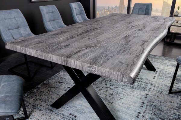 Table de salle à manger en gris noir 180 x 90 cm bord darbre