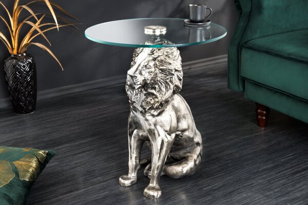 Table dappoint ronde Ø 45 cm travail manuel lion en argent