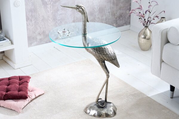 Table dappoint verre dur métal argenté 50x50 cm fait main