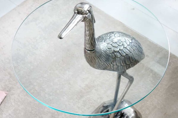 Table dappoint verre dur métal argenté 50x50 cm fait main