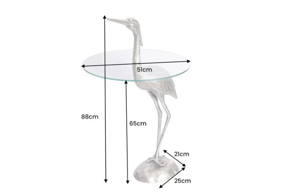 Table dappoint verre dur métal argenté 50x50 cm fait main