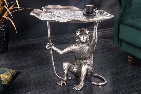 Table dappoint en métal argenté 55x50 cm artisanale