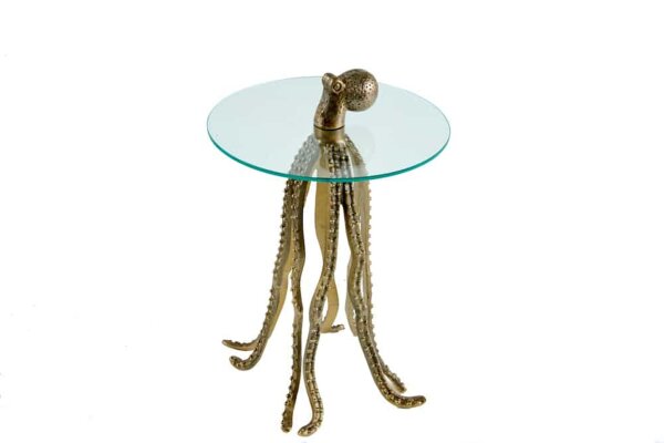 Table dappoint verre dur métal en laiton 45x45 cm fait main