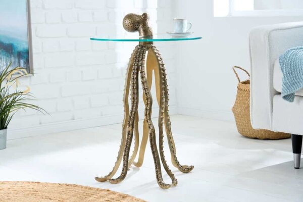 Table dappoint verre dur métal en laiton 45x45 cm fait main