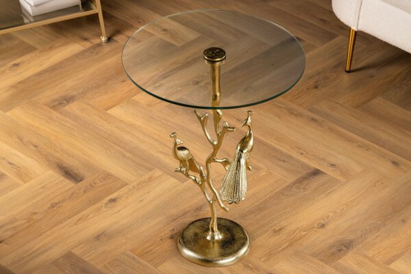 Table dappoint artisanale paon en or Ø 45 cm rond