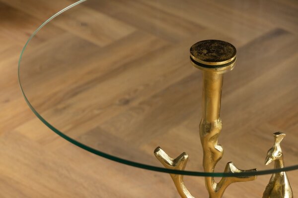 Table dappoint artisanale paon en or Ø 45 cm rond