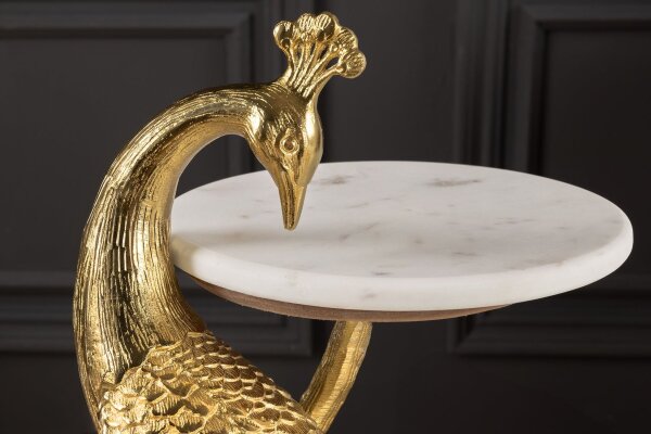 Table dappoint en marbre métal blanc or 33x31 cm artisanale