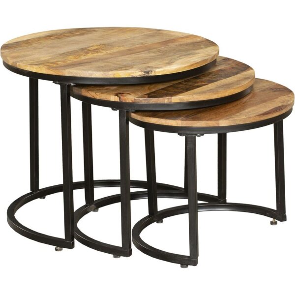 Table dappoint ronde 3 pièces Mango Bois Acier MELTON