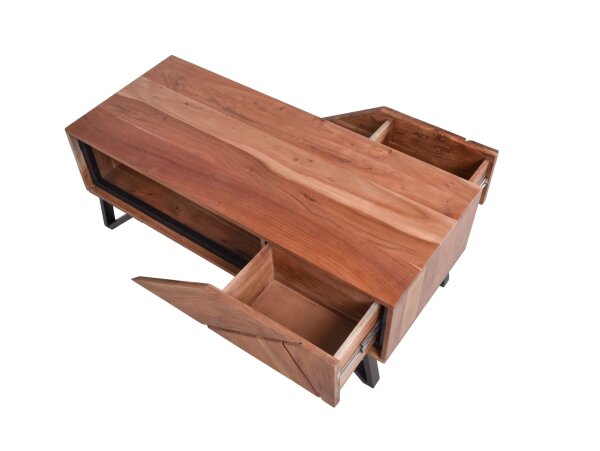 Table basse 120 cm bois métal avec tiroirs MONRO