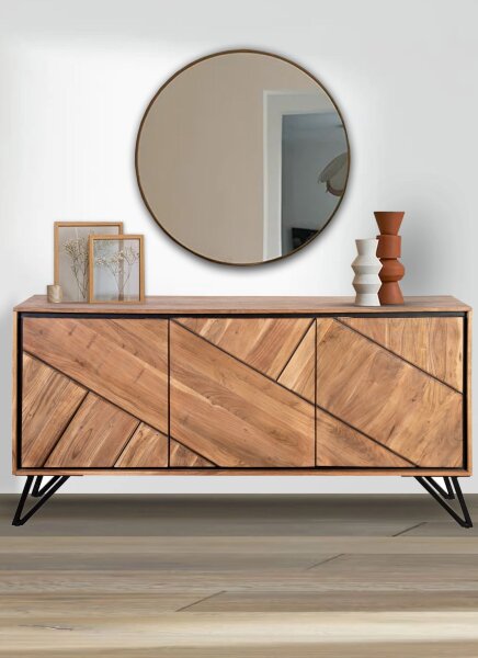 Buffet largeur 150 cm H : 76 cm Moderne Bois dacacia Métal