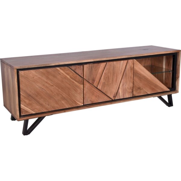 TV lowboard moderne avec éclairage 150 cm bois verre métal