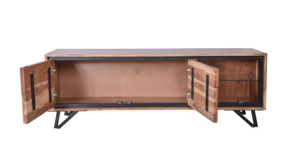 TV lowboard moderne avec éclairage 150 cm bois verre métal