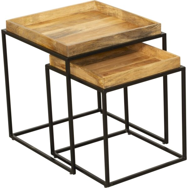 Lot de 2 tables dappoint carrées en bois de manguier acier MORLEY